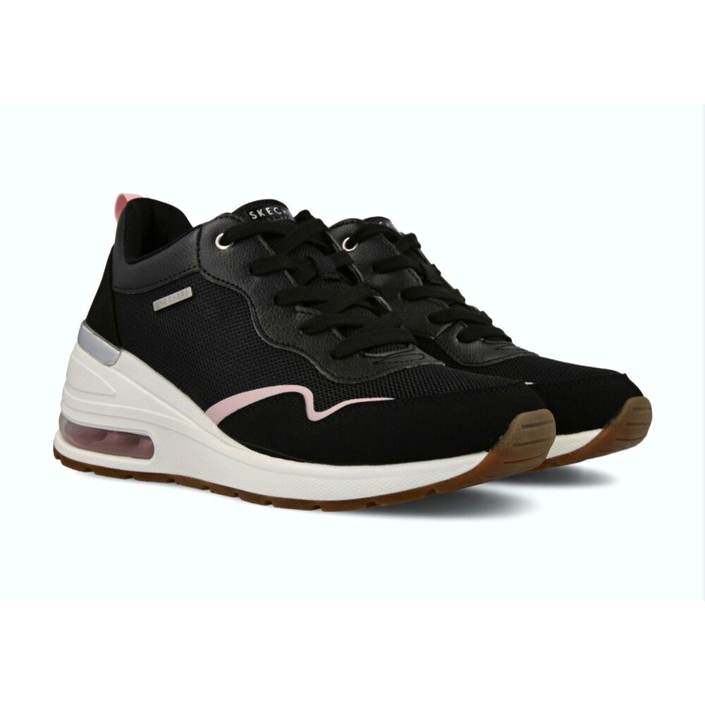 SKECHERS Women’s Million Air Athletic Sneakers Black White Pink size 9.5